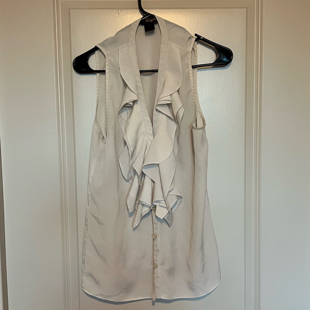 Ann Taylor Sleeveless Button Up Ruffle Blouse